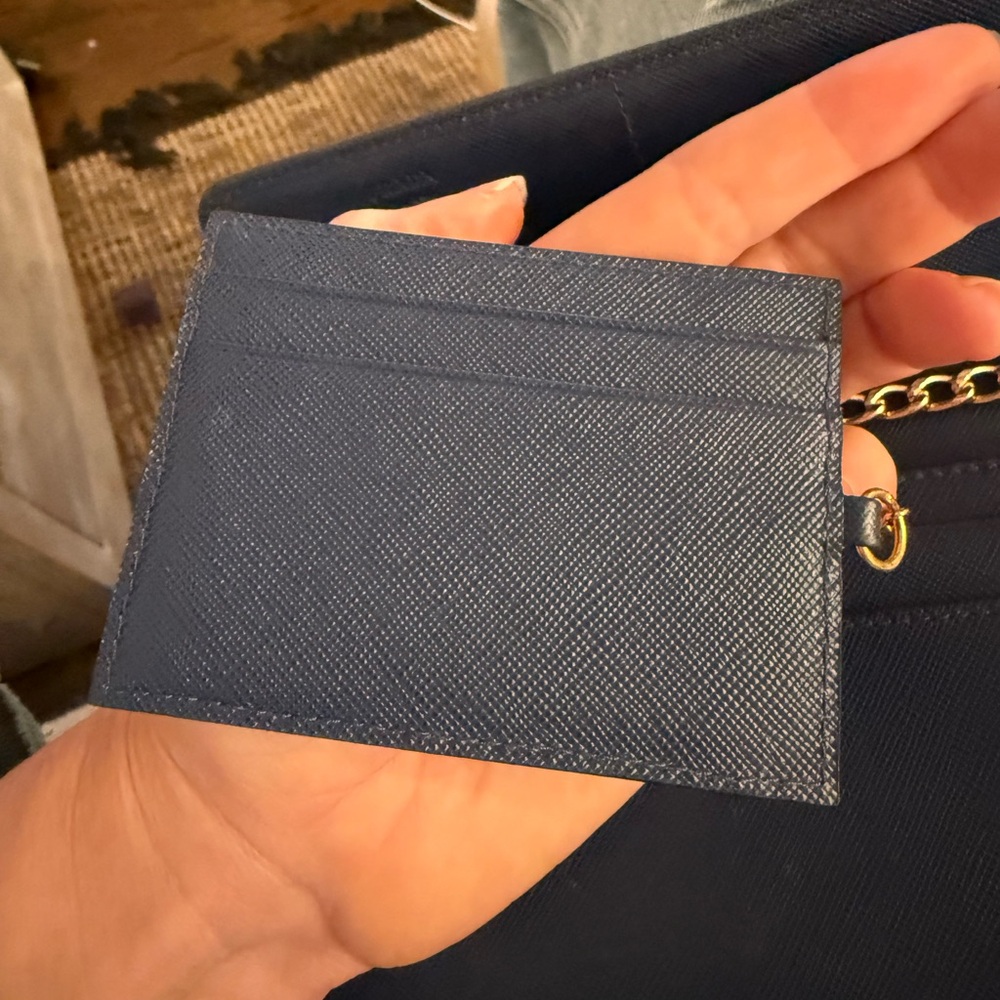 EUC Prada $990 Saffiano Leather Continental Waller blue with Chain & Card Holder - Picture 11 of 16